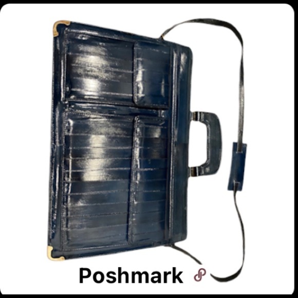 Vintage blue portfolio satchel laptop bag - Picture 3 of 6